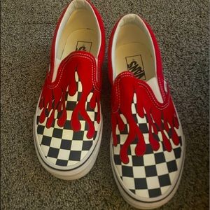 Red Checkered Drip Slip-On Vans